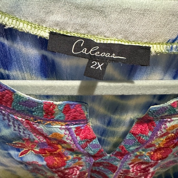Calessa Embroidered Green and Blue Women's Top - Picture 10 of 10